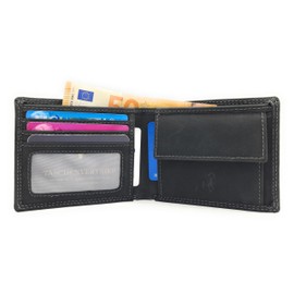 Men's Leather Wallet Flat Minimalist RFID Protection Hunter Leather Slim Design, black, Casual