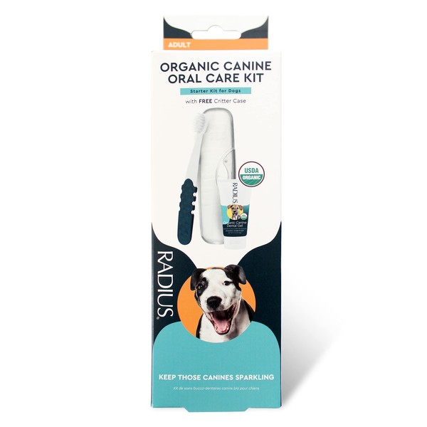 Radius USDA Organic Dental Solutions Adult Kit 1 Unit, 1 Dog Toothbrush & 1 0.8oz Toothpaste, Firm Bristle & Non Toxic Toothpaste for Dogs
