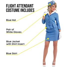 fun shack Flight Attendant Costume Women Blue, Retro Airline Stewardess Outfit with Hat & Gloves X-Large