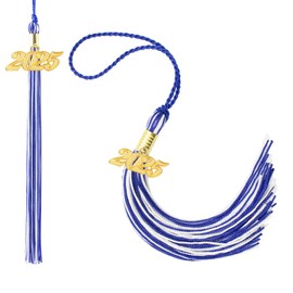 Blue White Graduation Tassel 2025, 2025 Tassel Graduation, 2 Pcs 2025 Tassel, Graduation Cap Decorations, Graduation Tassel with 2025 Gold Charm for Graduation Hat, Graduation Party, Ceremonies