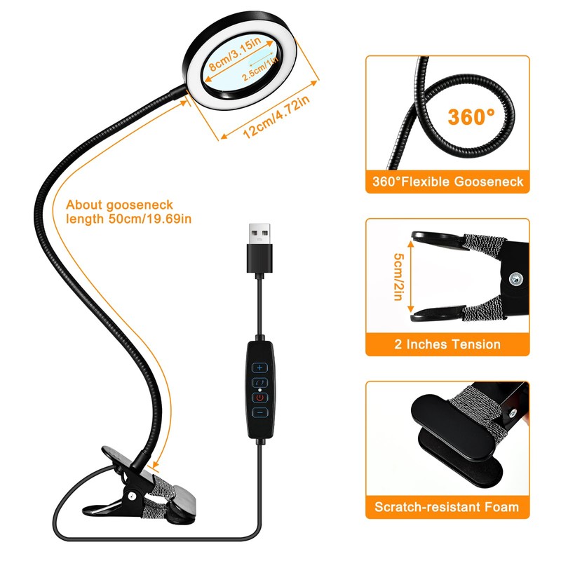 20X/10X Dual-Lens Magnifying Glass with Light and Timer, Combination Lens