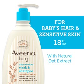 Aveeno Baby Daily Moisture Gentle Body Wash & Shampoo with Oat Extract, 2-in-1 Baby Bath Wash & Hair Shampoo, Tear- & Paraben-Free for Hair & Sensitive Skin, Lightly Scented, 18 fl. oz