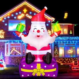 Christmas Inflatables 6 Ft Christmas Inflatable for Christmas Outdoor Decor Santa Inflatable for Christmas Decor Outside with Gift Boxes, Built-in LED Lights with Tethers, Stakes for The Yard
