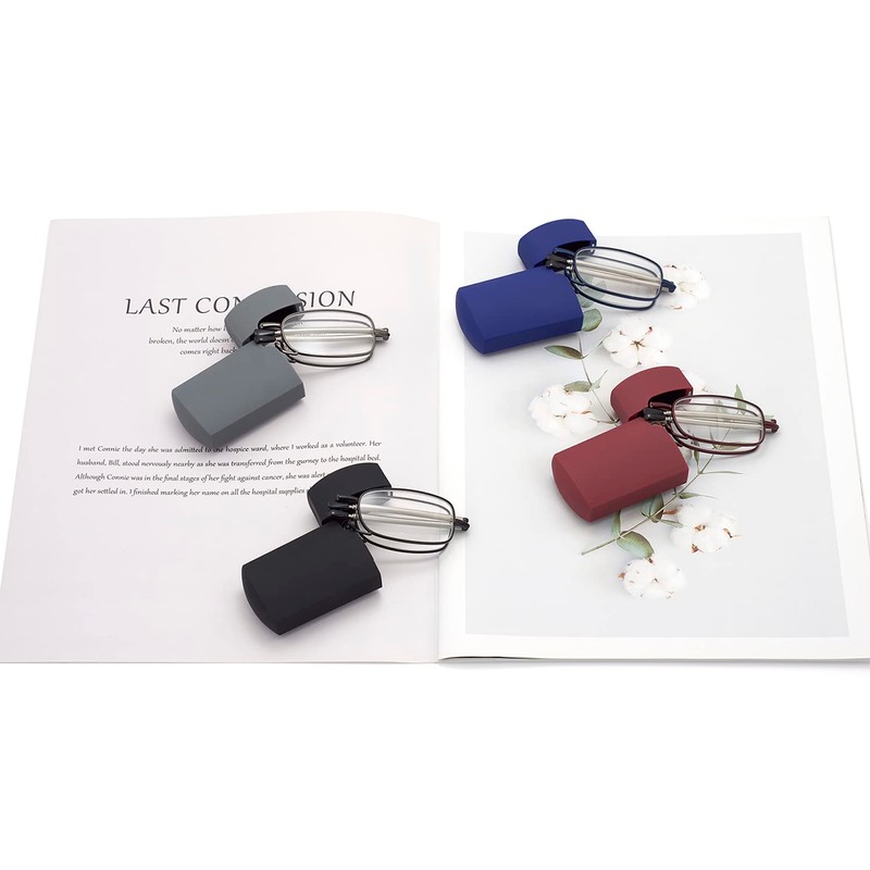 HIGHLIKE 2-Pack Hard Cases Folding Reading Glasses, Pocket Wallet Purse