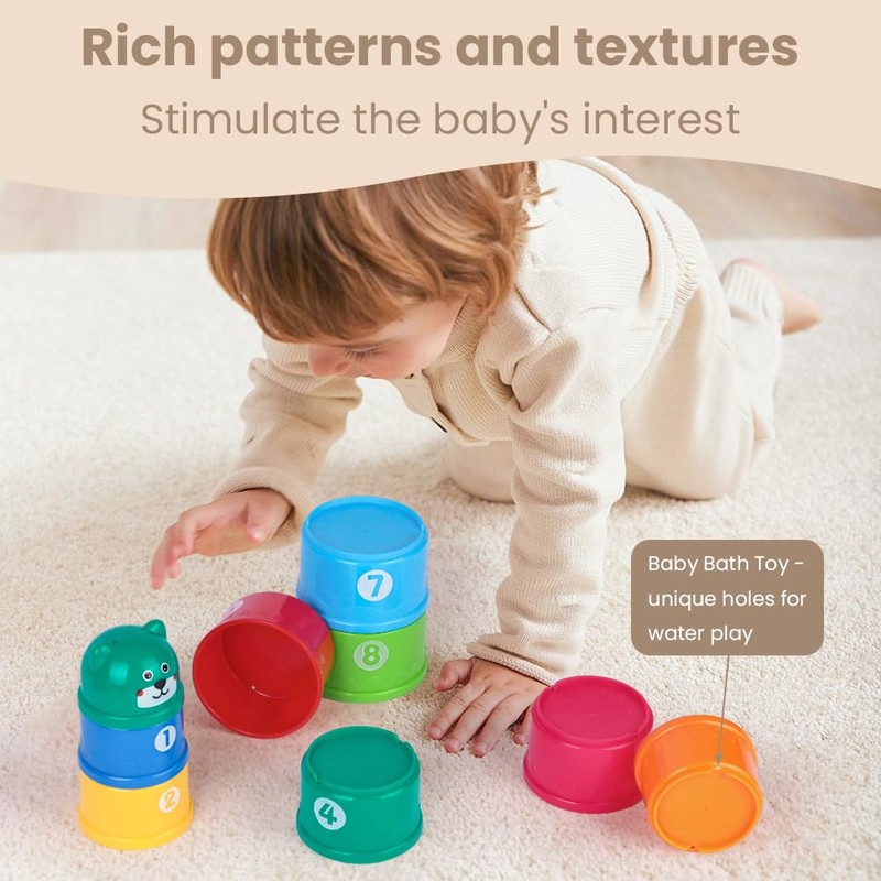 HAGOT 9 Piece Baby Stacking Cups Toy, Learning Toys for