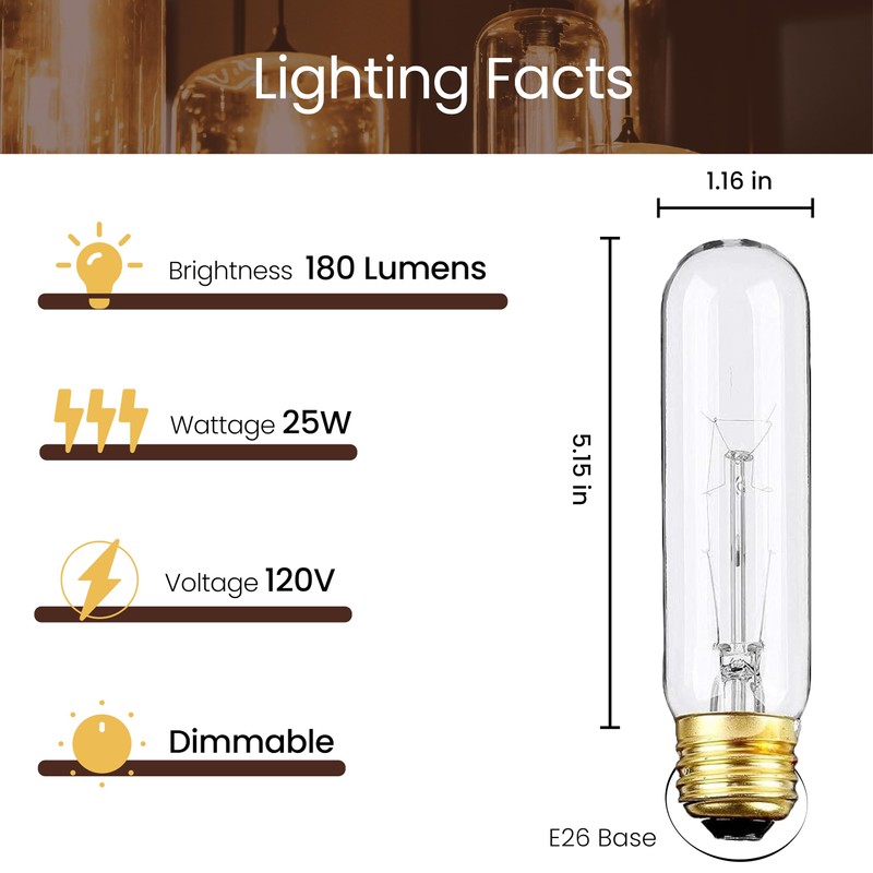 Weyolin 6 Pack T10 Tubular Light Bulbs, 25W Bulb, Clear