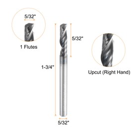 sourcing map Spiral Router Bit 5/32" Cut Dia 5/32" Shank Up Cut AlTiN Coated Solid Carbide 1 Flute CNC End Mill Milling Bits for Wood Alloy Steel Metal (43/64" Cut Length 1-3/4" Long)