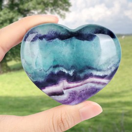 Artistone 60mm Rainbow Fluorite Crystal Heart Stone Home Decor,Hand Carved Pocket Gemstone Puff Heart Healing Stone for Collection,Mental Healing(Gift Box)