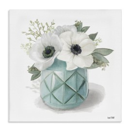 Stupell Industries Soft White Flowers in Turquoise Planter Country Floral, Designed by House Fenway Wall Art, 36x36, Canvas