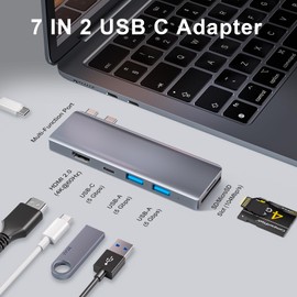 ZanBix USB C Hub, 7-in-2 USB Adapter for MacBook Pro Air Thunderbolt 4 Dock with 4K HDMI, 100W PD, 40Gbps, USB-C 3.0, 2 USB-A 3.0, SD/TF Card Reader, Compatible with MacBook M1/M2/M3/M4