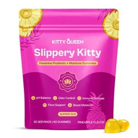 KITTYQUEEN Slippery Kitty Feminine Probiotic and Moisture Gummies, Pineapple Flavor, Women’s Probiotic Gummies for Vaginal Health, pH Balance, Odor Control, Flora Support and Moisture Boost, 60 Count