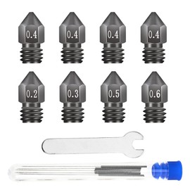MOOTVGOO 3D Printer Nozzle, 8 Pcs Tungsten Steel Hardened Steel MK8 Nozzle, 0.01 inch (0.2 mm), 0.01 inch (0.3 mm), 0.02 inch (0.4 mm), 0.02 inch (0.5 mm), 0.02 inch (0.6 mm), Ender 3 V2/Ender 3 pro