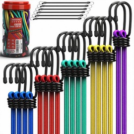 24-Piece Premium Bungee Cords Heavy Duty Outdoor, Bungee Cords with Hooks in a Storage Jar Includes 10", 18", 24", 30", 36", 48" Bungie Cord Bundle Assortment for Camping, Tent, Fastening Items