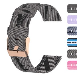 Turnwin intended for Lintelek Fitness Tracker Smart Watch Bands Straps, Quick Release Stripe Lightweight Fabric Woven Replacement Strap Bracelet Wristband Band intended for Lintelek ID205L/ ID205S/ ID205U Smart Watch (Black/White)