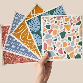 RECYCO Swedish Dishcloths for Kitchen | 5 Packs Urban Boho Terrazzo Washable Dish Rags | Cellulose Reusable Cleaning Paper Towels | Absorbent Counter Dish Cloth Sponge Kitchen Wipes, 8" L x 7" W