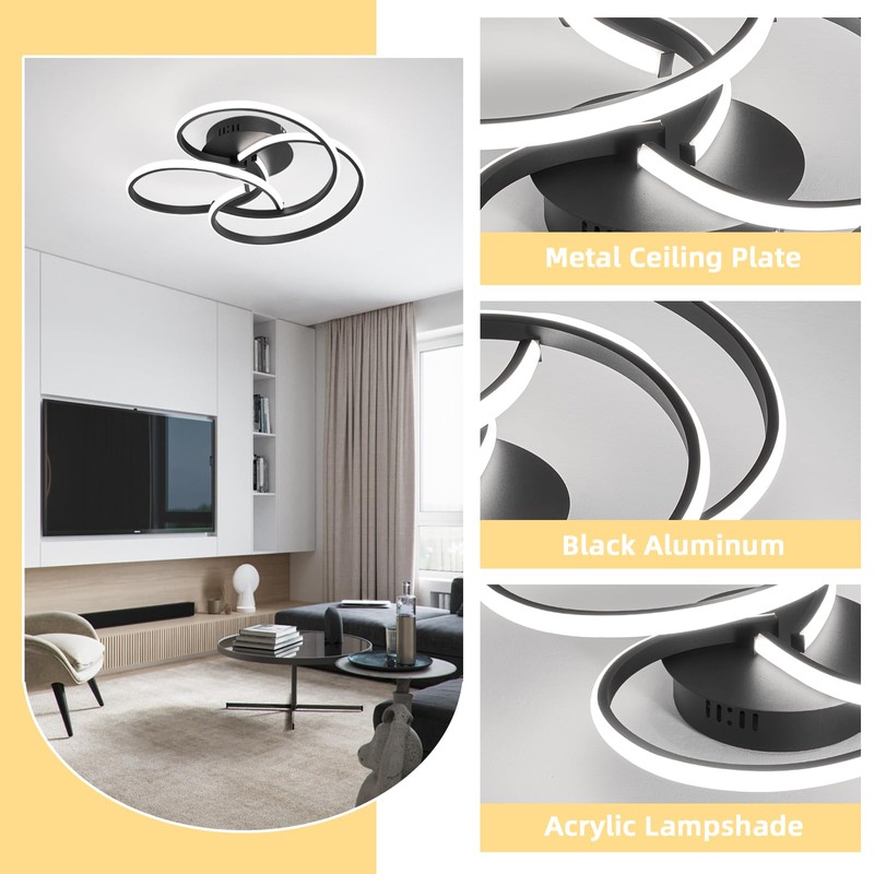 CANEOE Modern Led Ceiling Light, 42W Dimmable Close to Ceiling