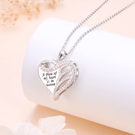 925 Sterling Silver Urn Necklace for Ashes A Piece of My Heart Is In Heaven Infinity Angel Wing Heart Memorial Necklace Cremation Jewelry for Ashes Locket Women Men Keepsake Pendant