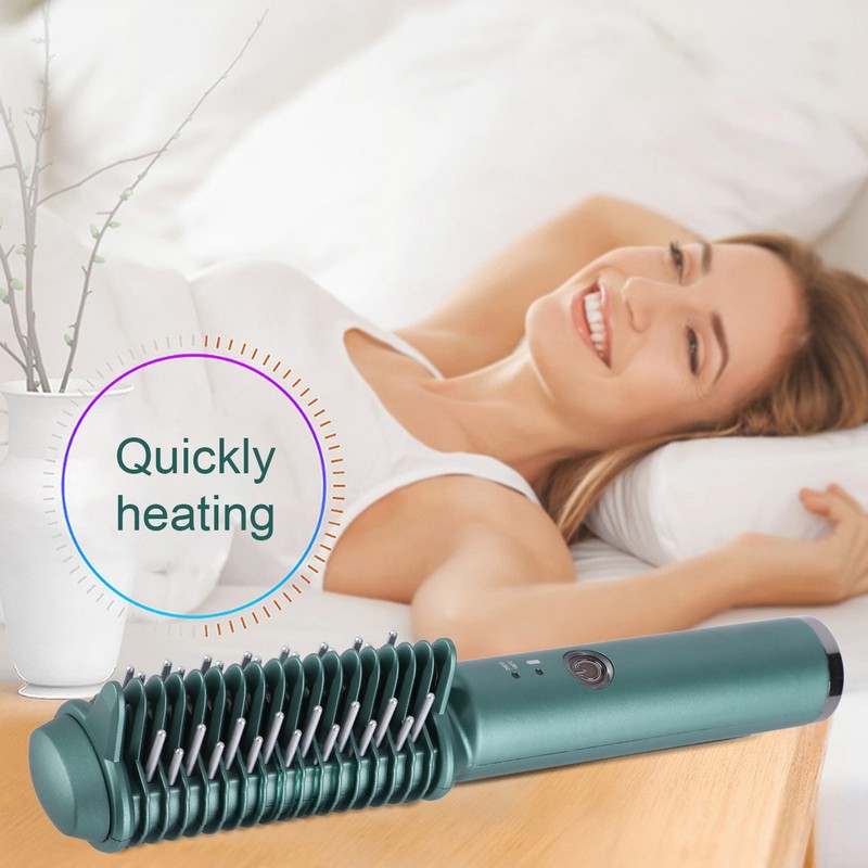 Cordless Hair Straightening Curling Brush Evenly Quickly Heating USB Rechargeable