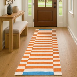 Folkulture Runner Rug for Hallways | 2x6 ft | Entryway Rug for Home Decor| 100% Cotton Washable-Area-Rug or Handwoven Bathroom Runner-Rugs or Kitchen Rug for Home | 24x72 (Rust & Blue)