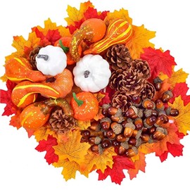 eBoutik - Artificial Fake Mini Pumpkin, Berries, Maple Leaves, Pine Cones, & Acorns, Halloween, Harvest, Thanksgiving, Autumn Home Decorations – Autumn Door Wreath Craft (128 PCS)