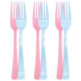 50 Pcs Pink and Blue Plastic Forks Heavy Duty Plastic Cutlery Sets 25 Pink Forks and 25 Blue Forks for Birthday Baby Shower Gender Reveal