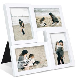 THKRLOF 4x6 Picture Frames Collage 1 Pack, 4 Opening Multi Family Photo Collage Frames with Real Glass for Wall Hanging or Tabletop, White