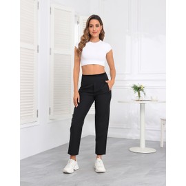 HDE Women's Travel Pants High Waist Stretch Work Golf Hiking Pant with Pockets Black - 12