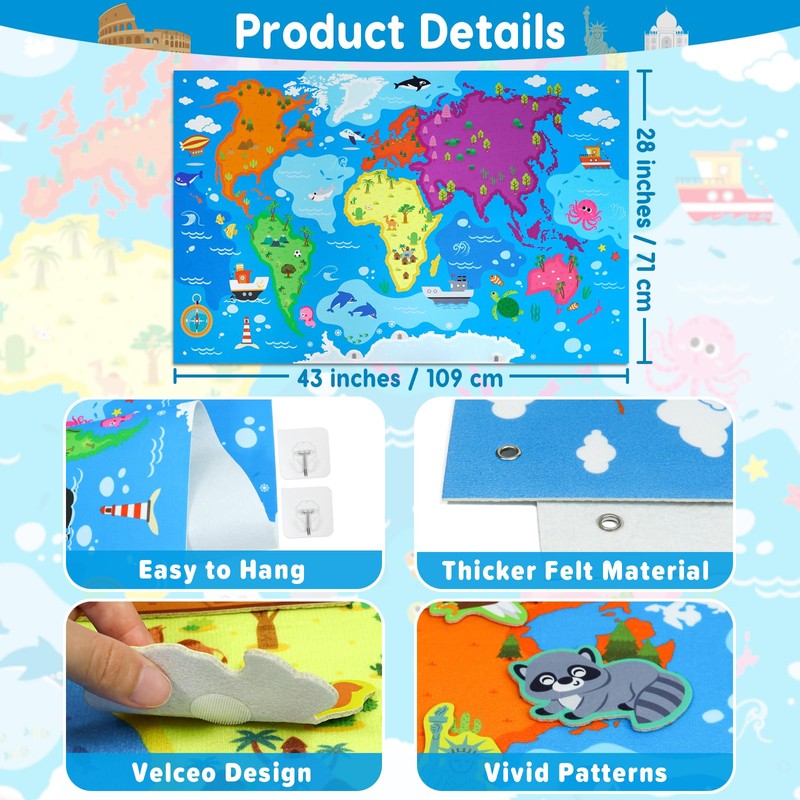 Taika World Felt Set, Felt World Map with World Famous