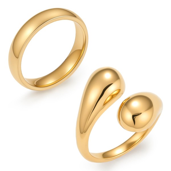 Emibele Gold Rings for Women 2PCS, Chunky Gold Rings Stainless