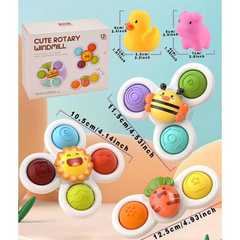 Bath Toys for Toddlers 1-3, Suction Cup Spinner Baby Toys