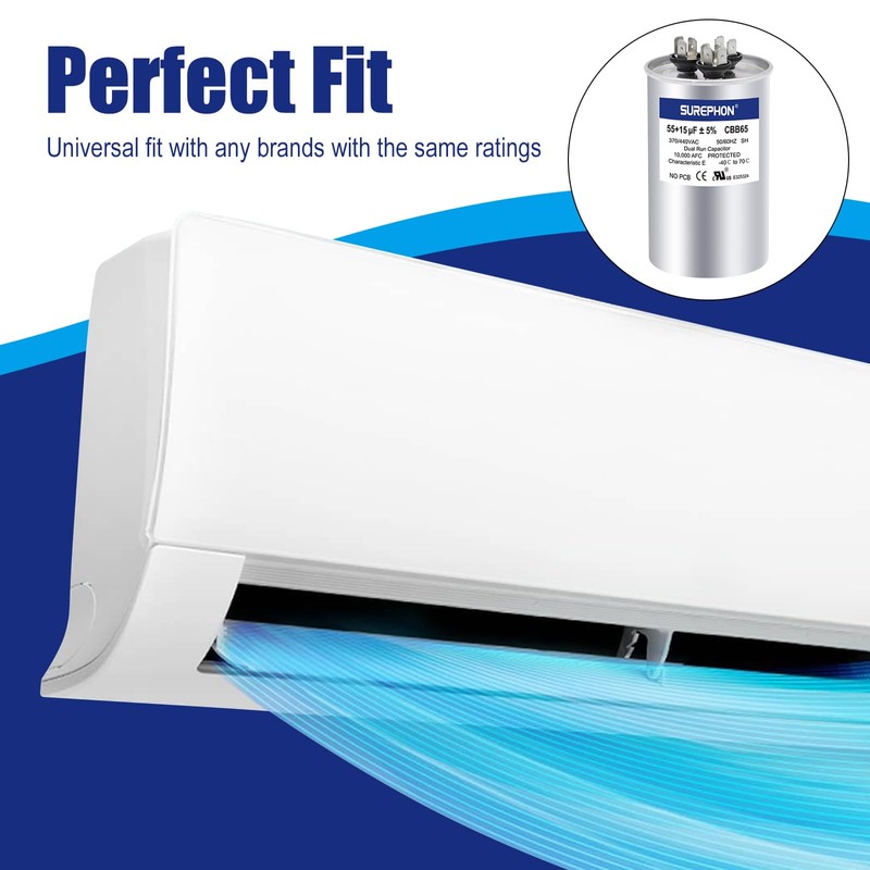 SUREPHON 55+15 uF 55/15 MFD ±5% 370V/440VAC Dual Run Start