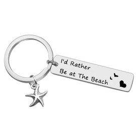 Beach Keyring for Beach Girls I'd Rather Be at The Beach Keychain Beach Lover Gifts for Christmas Birthday Gifts for Friends Family Vacation Gift Starfish Keyring Nature Lover Gift for Women Girls