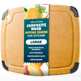 Wooden Cutting Board for Kitchen - Large Composite Wood Cutting Board with Non-Slip Feet, Juice Grooves, Dishwasher Safe, Eco-Friendly Chopping Board, Thin & Lightweight, 14.5" × 11.25", Natural/Black