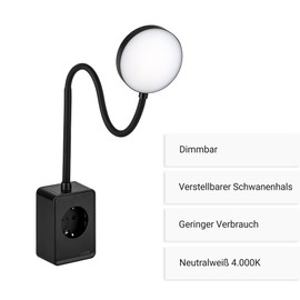 SEBSON LED Socket Light Dimmable Reading Lamp and Socket with USB-C Connection Flexible Gooseneck Neutral White 4,000 K Plug Lamp Night Light 4.5 W Black