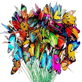 Estacas de mariposa, maceta para jardín, decoración de jardín, mariposas, decoraciones de Navidad, mariposas artificiales en alambre de metal, tallos de planta, multicolor (2.8 pulgadas, 100 unidades)