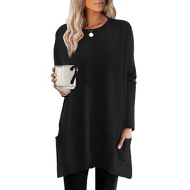 XIEERDUO Womens Tops Loose Fit Tunic Tops Business Casual Long Sleeve Shirts for Women High Low Tops with Pockets Black L