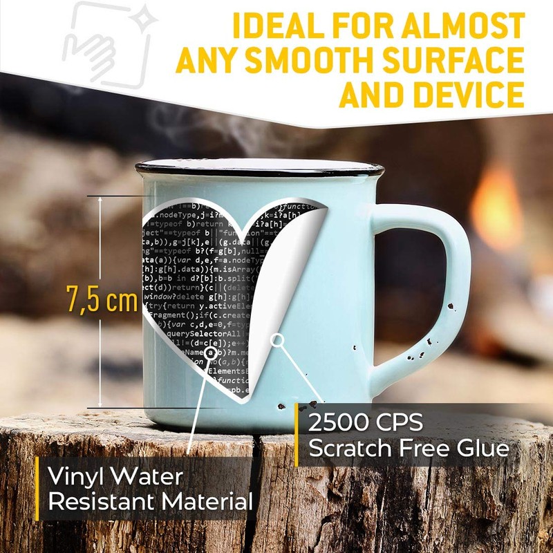 2 x Heart Stickers 7.5 cm - BW - Javascript