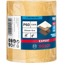 Bosch 1 x Expert C470 Sandpaper Roll (for Paint on Wood, 93 mm x 5 m, Grit 60, Professional Accessories Hand Sanding)