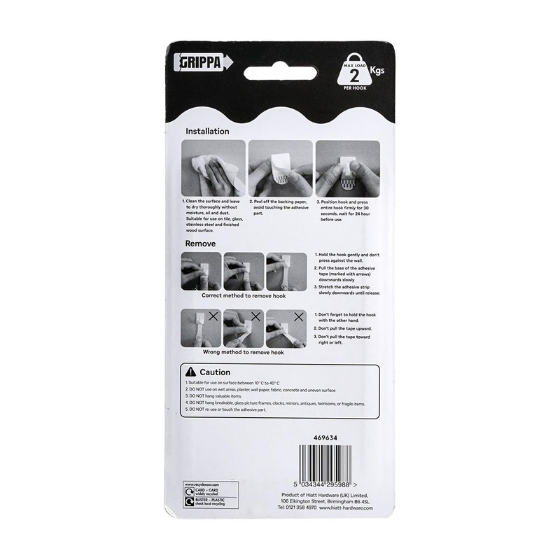 GRIPPA Self Adheisve Stainless Steel Panda Hooks, Removable Sticky Hooks,