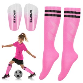 Milisten Soccer Shin Guards for Youth, Shin Guards and Long Socks, Pink Shin Pads Protection Equipment for Football Games EVA Cushion Protection Reduce Shocks & Injuries