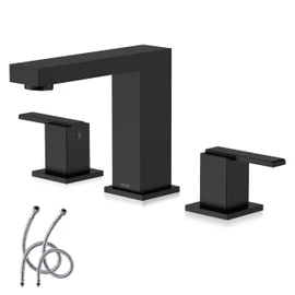 KENES Matte Black Widespread Bathroom Faucet Two Handle Bathroom Sink Faucets Black 3 Hole, 8-Inch 3 Pieces Bathroom Vanity Faucet Lavatory Faucet with Supply Lines, KE-9050-2