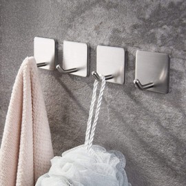 YIGII Towel Hooks/Bathroom Hook - Self Adhesive Hooks Office Hooks Hanging Keys for Kitchen Stick on Wall Stainless Steel 4 Packs