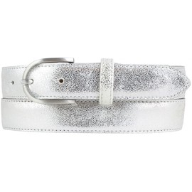 BELTINGER Women's Belt in Metal Look 3 cm Leather Belt Metallic Look for Women 30 mm Metal Leather Belt with Round Belt Buckle, Silver
