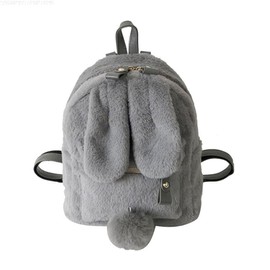 Fencelly Cute Rabbit Ears Backpack Girls Plush Rabbit Shoulder Bag School Bag Casual Daypack Grey, gray