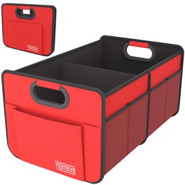 Homeve Car Trunk Organizer, Car Storage, Reinforced Handles, Collapsible Multi-Compartment Car Organizers, Foldable and Waterproof, 600D Oxford Polyester (Red, 2 Compart-Small)