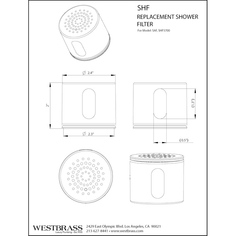Westbrass SHF Replacement Filter Cartridge Arm and/or Fixed Shower Head,