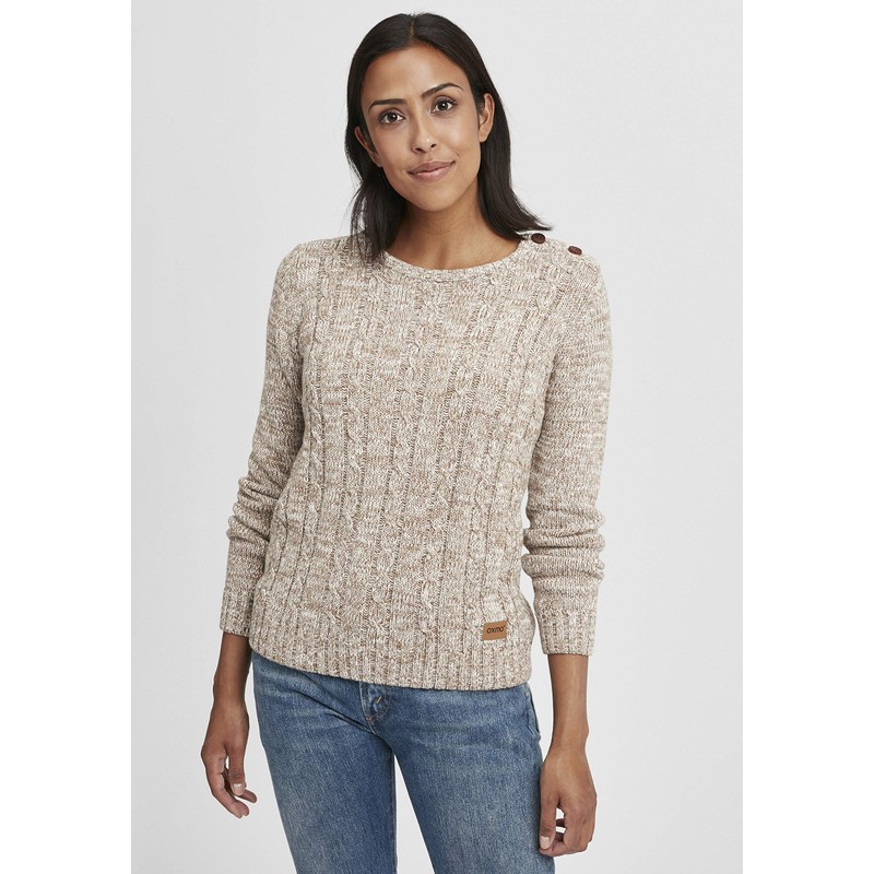 OXMO Phia Women's Chunky Knit Jumper - Dune (795409) Plain,
