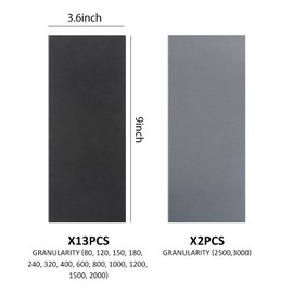 Pack of 15 Water Sandpaper, Fine Sandpaper, Cement Sandpaper, Sandpaper Set, Paint Sandpaper, Car Sandpaper (230 x 93 mm)