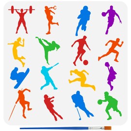 FINGERINSPIRE Athletes Silhouette Stencil for Painting with Brush 30x30cm Reusable Cheering Squad Template Hollowed Football Basketball Stencil Plastic PET Sports Theme Template for DIY Crafts