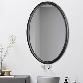 HAA Modern Simple Black Oval Wooden Framed Hanging Mirror for Wall (36''x24''Black)